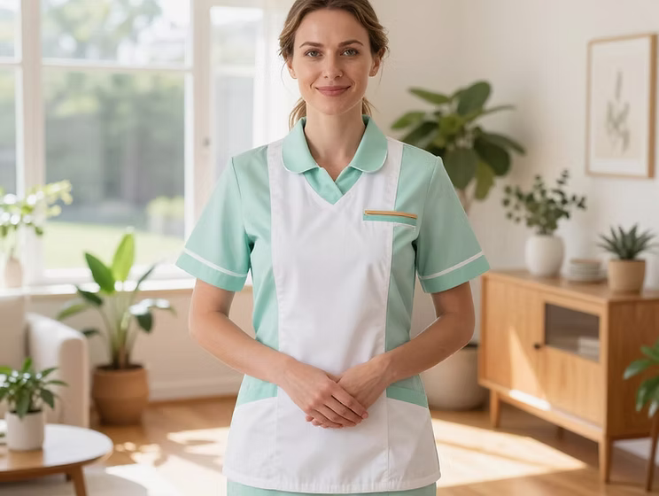 A professional cleaner tidying a home