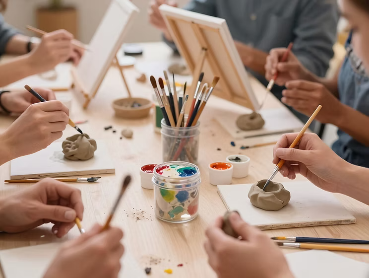Participants working on an arts and crafts project together