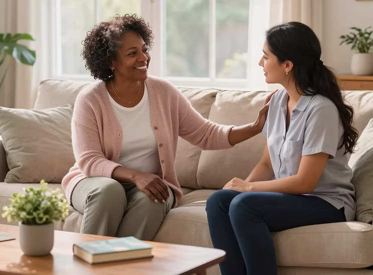 A support worker assisting a participant in their home